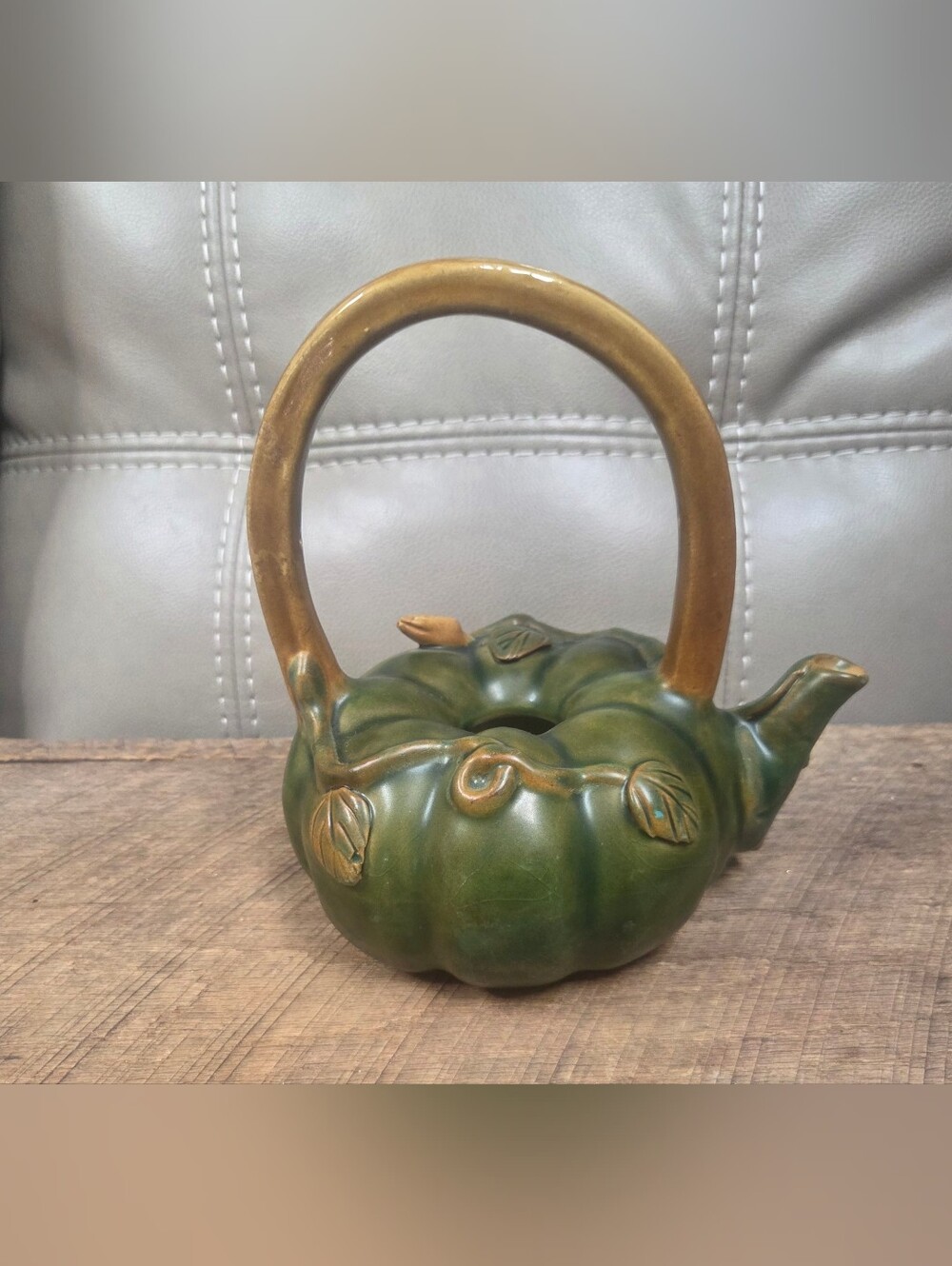 Beautiful Vintage Style Green Ceramic Pumpkin Fall Teapot - Fall Autumn Decor 1N